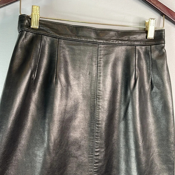 VINTAGE Neto 90s Leather Pencil Skirt Black Buttery Soft Back Slit Size 28 - Picture 3 of 11
